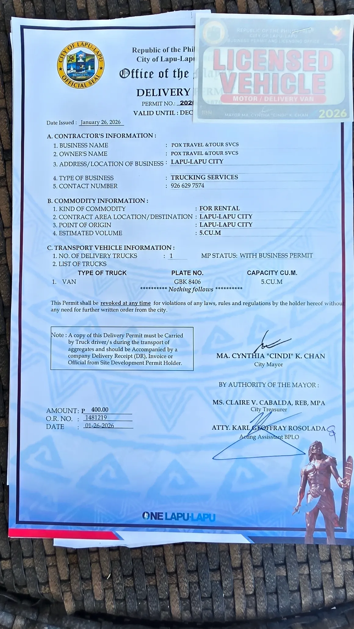Transport Certificate